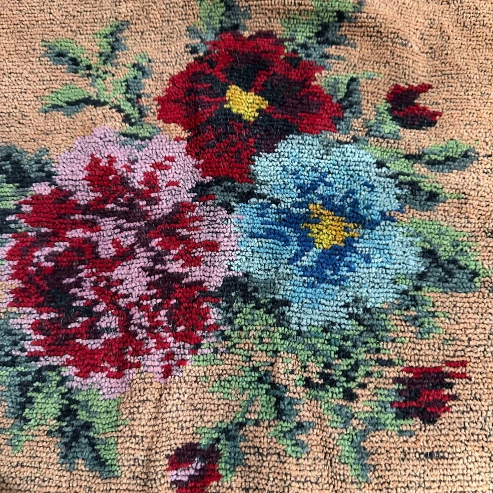 Handmade Floral Accent Pillow Peach Blue Red‎ Pink Textured Fringe Boho